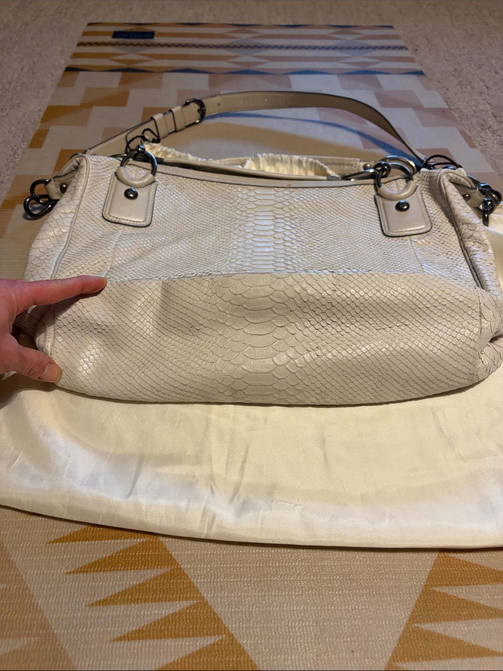 Coach Cream Python-Embossed Leather Shoulder Bag - Picture 3 of 9
